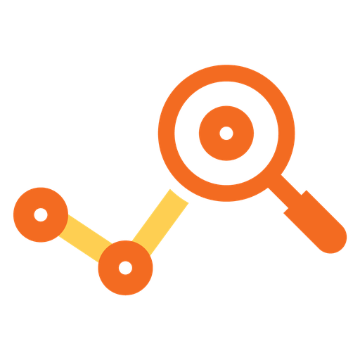 Magnifying glass over a line of connected points, representing a program review