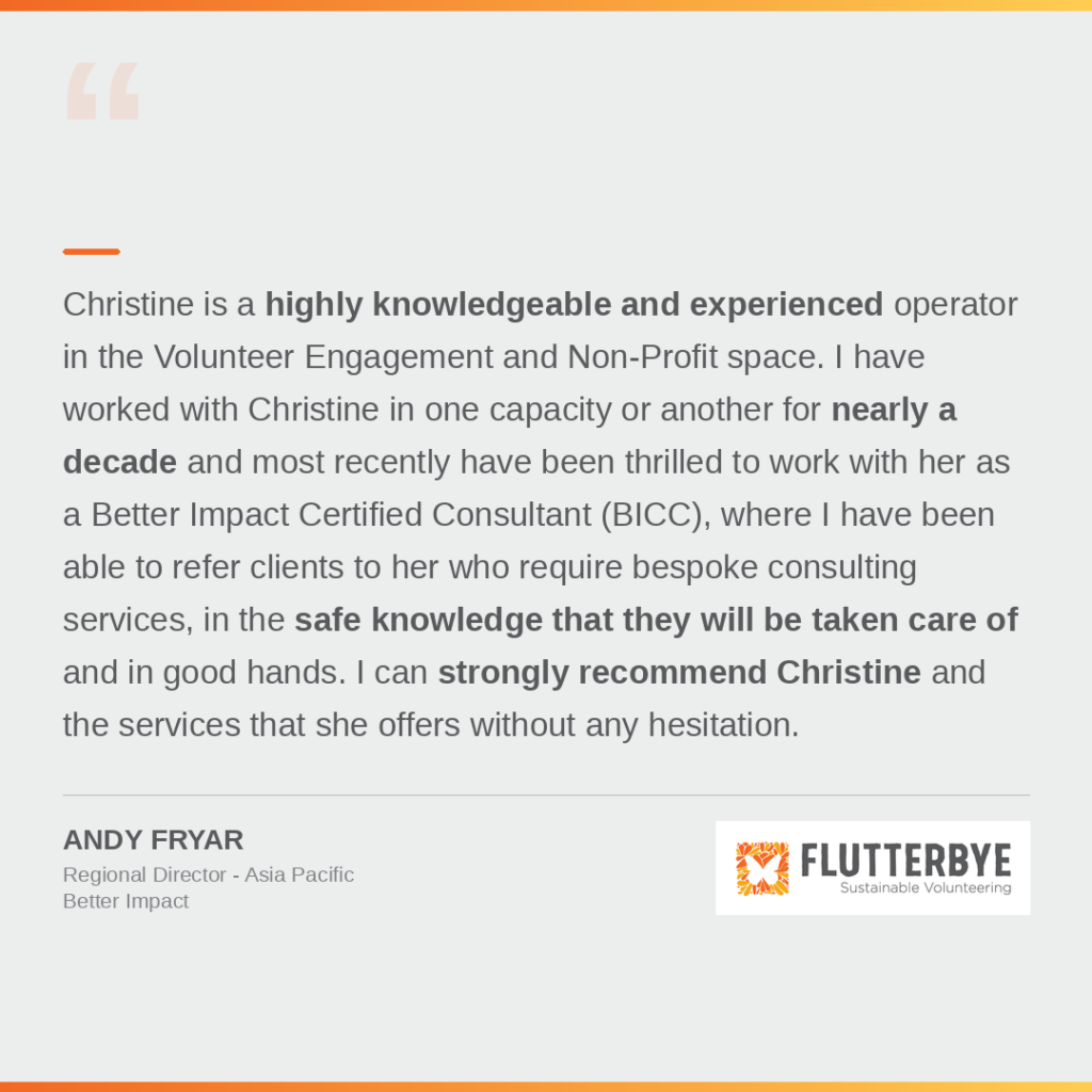 Andy Fryar, Better Impact — testimonial about Flutterbye volunteer management consulting