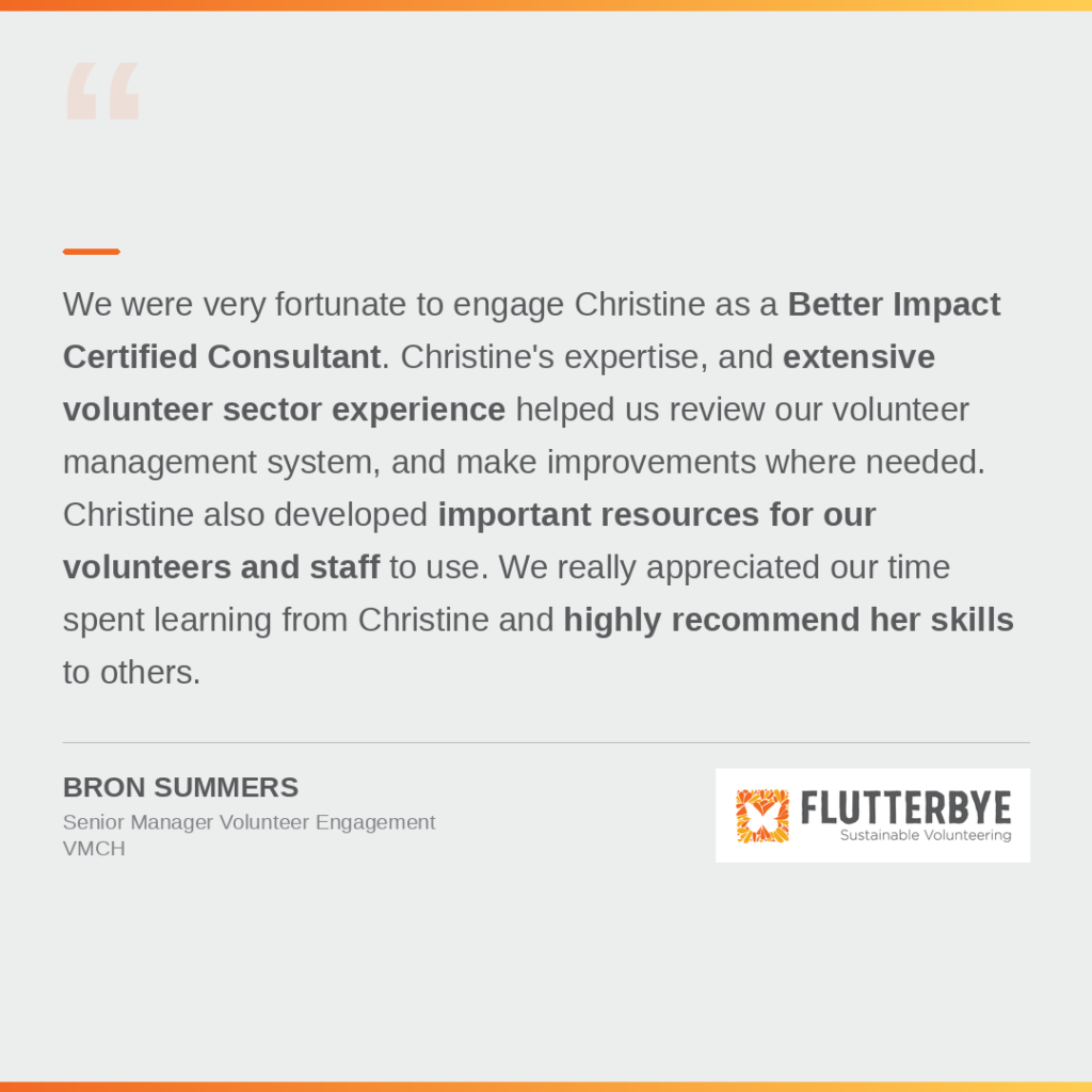 Bron Summers, VMCH — testimonial about Flutterbye volunteer management consulting