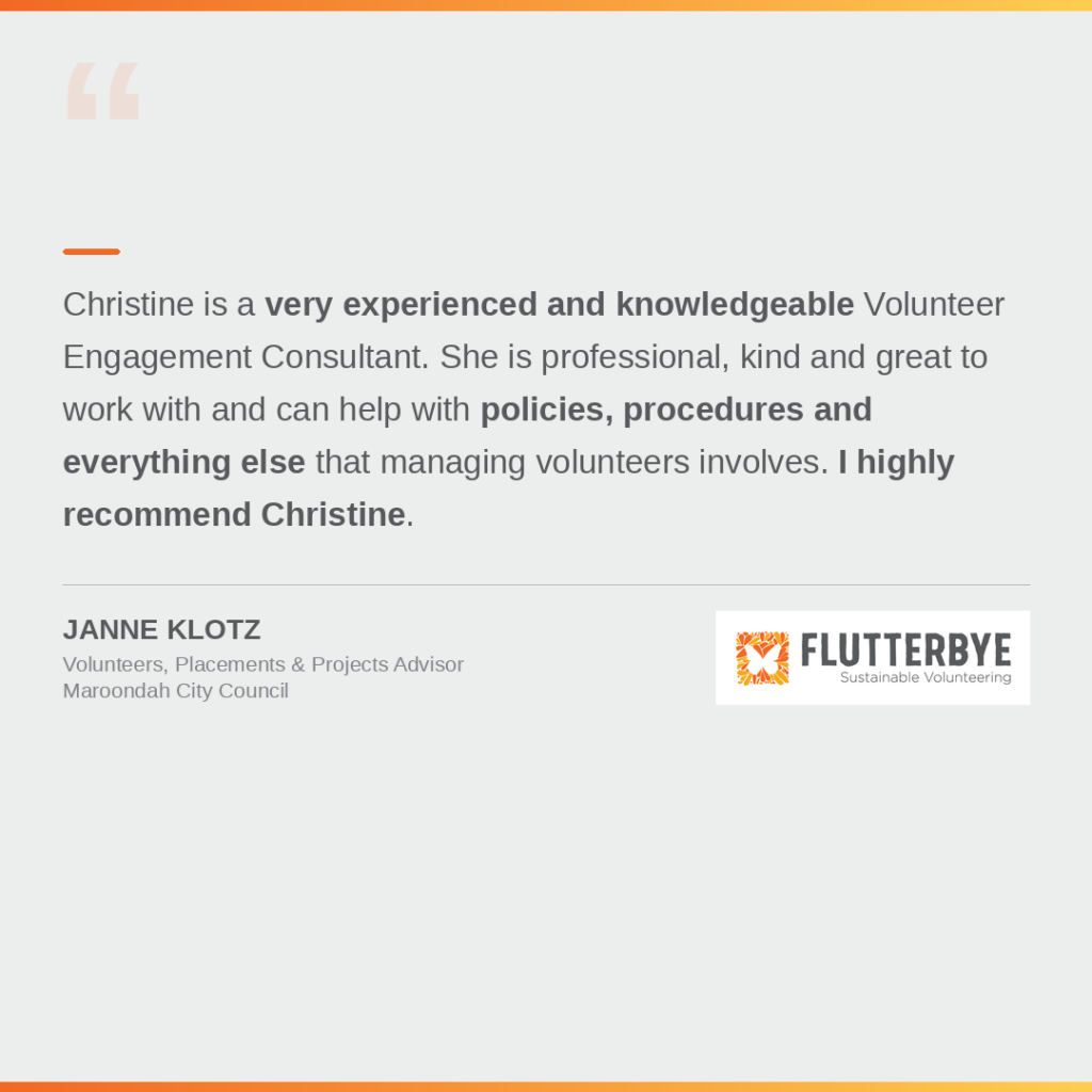 Janne Klotz, Maroondah City Council — testimonial about Flutterbye volunteer management consulting