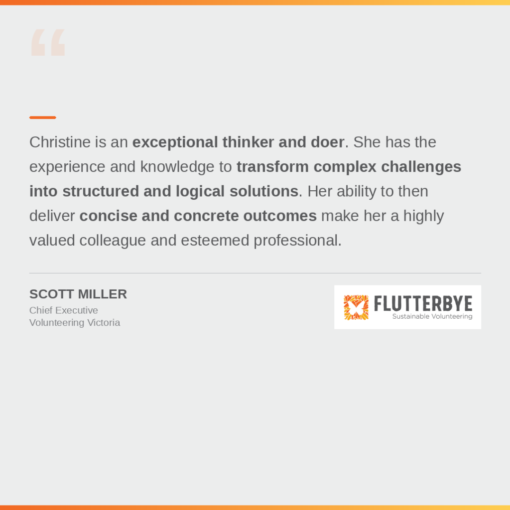 Scott Miller, Volunteering Victoria — testimonial about Flutterbye volunteer management consulting
